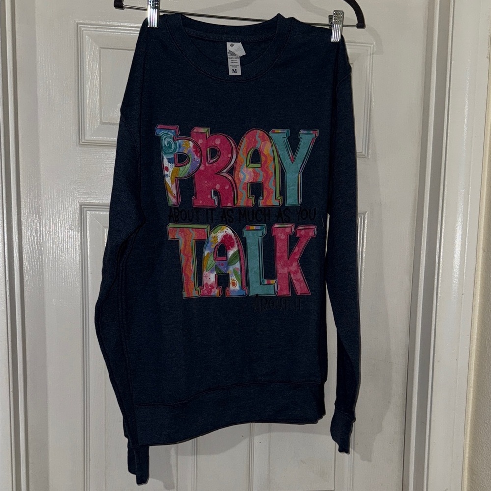 Navy Sweatshirt with Colorful Graphic Text